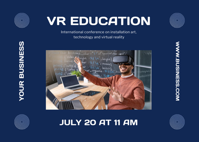 Virtual Education Ad with Man in Classroom Postcard 5x7in – шаблон для дизайна