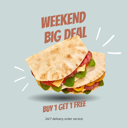 Designvorlage Fast Food Offer with Sandwiches für Instagram