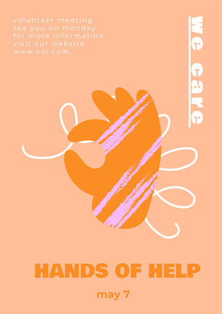Designvorlage Ankündigung einer Wohltätigkeitsveranstaltung mit orangefarbener Handillustration für Poster