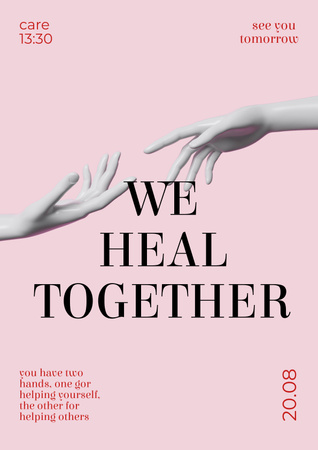 Modèle de visuel Annonce d'un événement caritatif avec les mains en rose - Poster