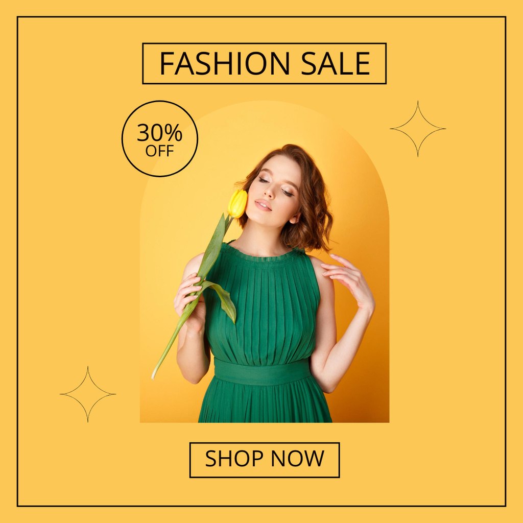 Happy Lady with Yellow Tulip for Fashion Sale Ad Instagram Design Template