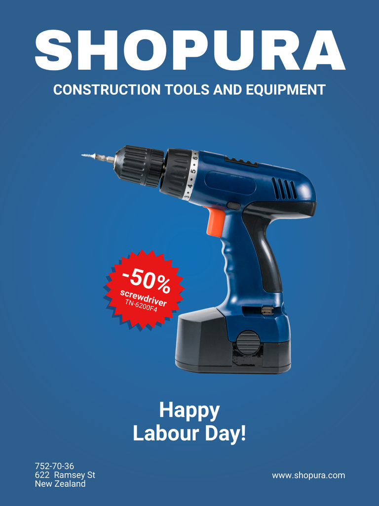 Traditional Labor Day Holiday Greeting With Discounts For Drill Poster US Tasarım Şablonu