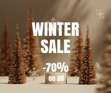 Winter Sale Announcement with Golden Fir-Trees Facebook Design Template