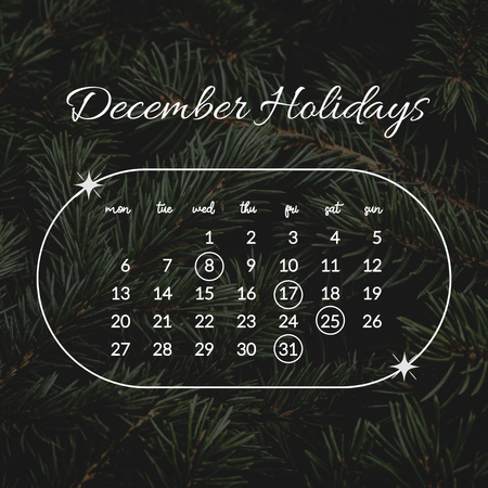 Calendar with December Holidays Instagram Design Template