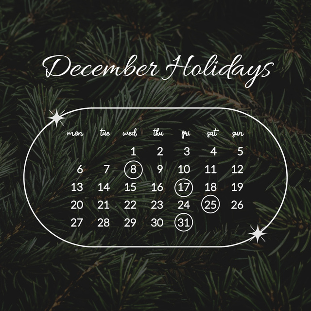 December Holidays Announcement With Fir-tree Twigs Instagram tervezősablon