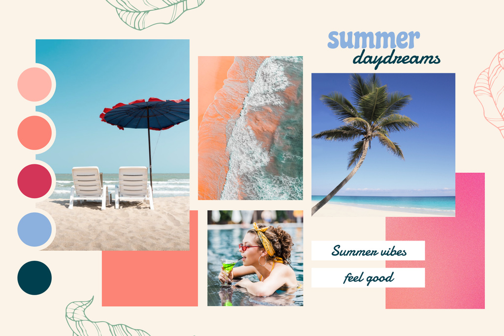 Summer Day with Girls in Pool Mood Board Design Template
