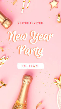 Ontwerpsjabloon van Instagram Story van New Year Party Announcement with Champagne