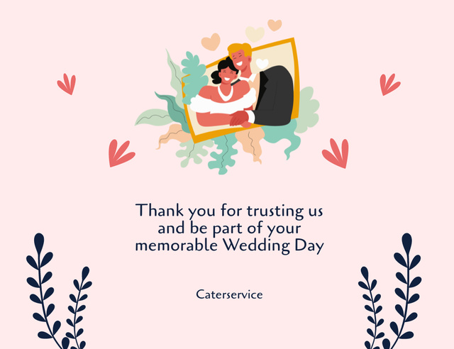 Ontwerpsjabloon van Thank You Card 5.5x4in Horizontal van Wedding Services Promotion with Illustration of Couple on Pink