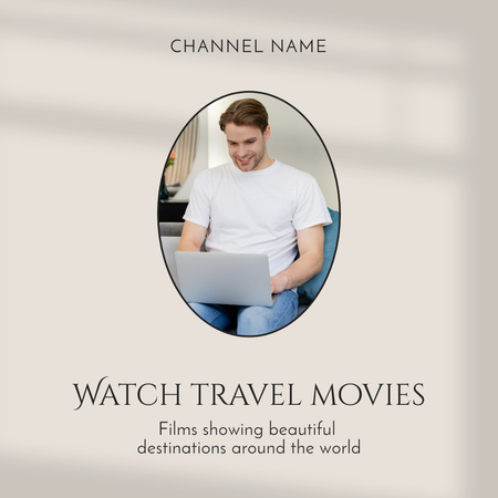 Travel Channel Ad with Man with Laptop Instagram Design Template