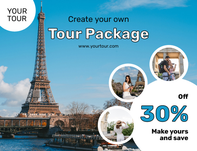Offer of Sightseeing Tour to France with Eiffel Tower Thank You Card 5.5x4in Horizontal Design Template