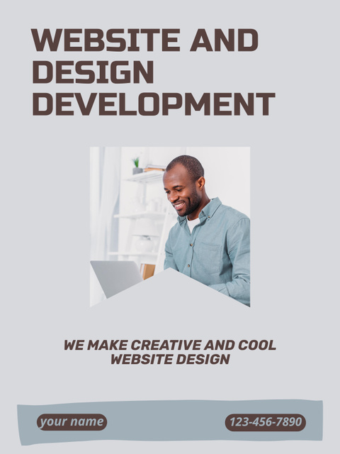 Man on Website and Design Development Course Poster USデザインテンプレート