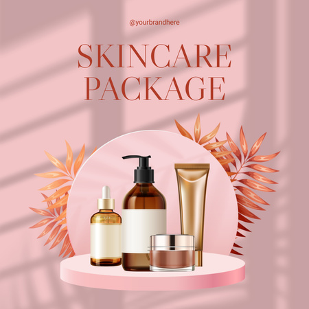 Spring Sale Set of Skin Care Cosmetics Instagram AD Design Template