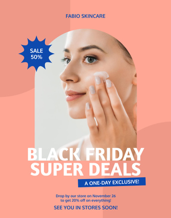 Skincare Ad with Woman Applying Cream on Face Poster 22x28in Design Template
