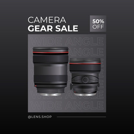 Camera Gear Sale Ad with Lenses Instagram tervezősablon