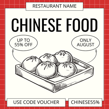 Ontwerpsjabloon van Instagram van Korting voor Chinese keuken alleen in augustus