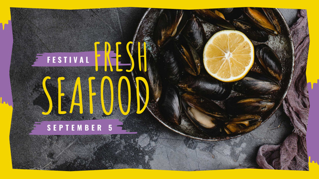 Designvorlage Mussels served with lemon für FB event cover