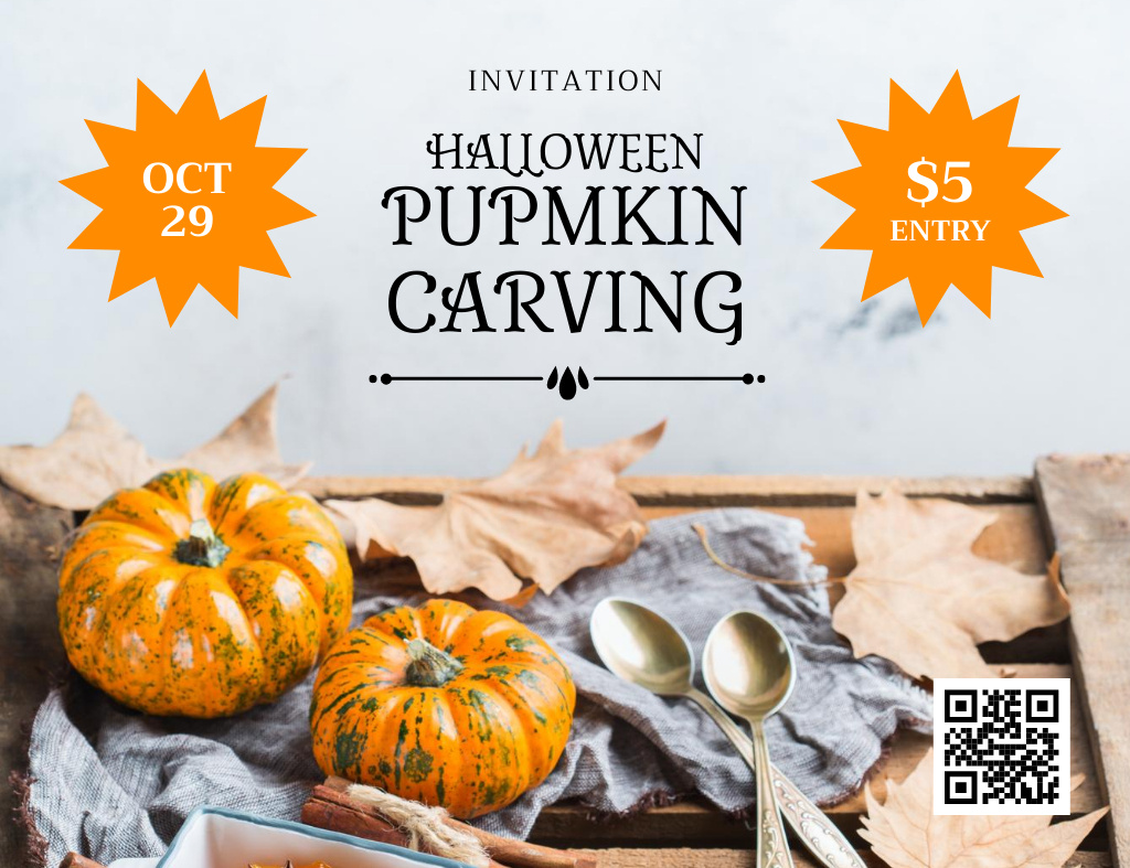 Plantilla de diseño de Amazing Halloween's Pumpkin Carving Announcement Invitation 13.9x10.7cm Horizontal 