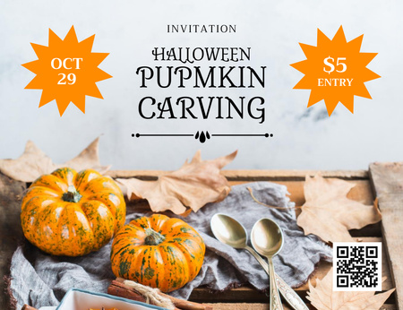 Halloween's Pumpkin Carving Announcement Invitation 13.9x10.7cm Horizontal Design Template