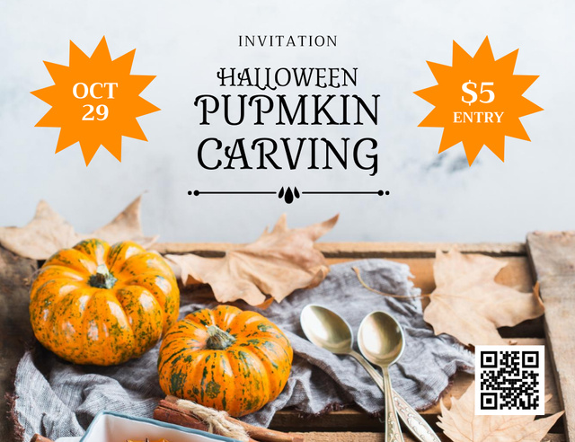 Ontwerpsjabloon van Invitation 13.9x10.7cm Horizontal van Amazing Halloween's Pumpkin Carving Announcement