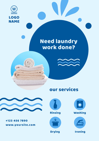 Laundry Service Offer on Blue Poster Design Template