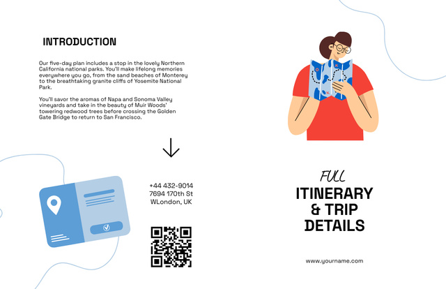 Trip Details with Woman with Map Brochure 11x17in Bi-fold – шаблон для дизайну