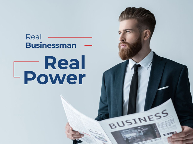 Handsome Businessman holding newspaper Presentation tervezősablon