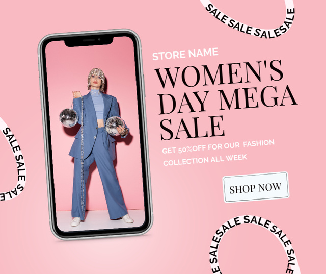 Mega Sale on Women's Day Facebook Design Template