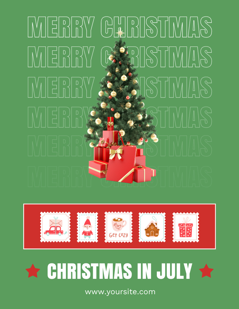 Ontwerpsjabloon van Flyer 8.5x11in van Christmas Party in July with Christmas Tree