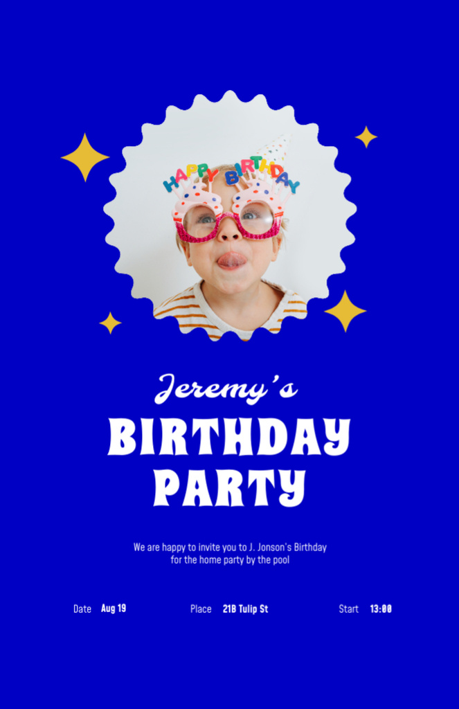 Birthday Party Announcement With Happy Kid Invitation 5.5x8.5inデザインテンプレート