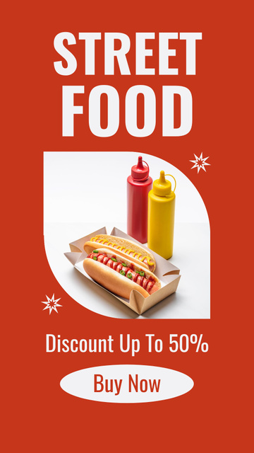 Street Food Discount Offer with Hot Dog Instagram Story tervezősablon