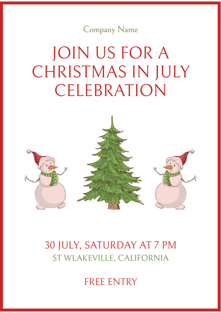 Celebrate Christmas in July with Cute Snowmen Flyer A4 Design Template