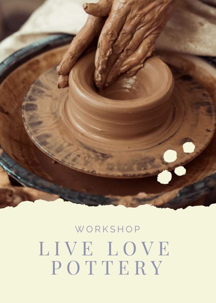 Pottery Workshop Ad with Potter Making Ceramic Pot Flayerデザインテンプレート