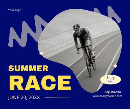 Athletic Summer Race Ad on Blue Facebook Design Template