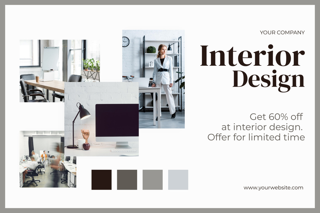 Discount on Interior Design Project in a Shades of Grey Mood Board tervezősablon