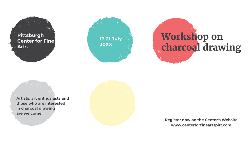 Designvorlage Charcoal Drawing Workshop colorful spots für FB event cover