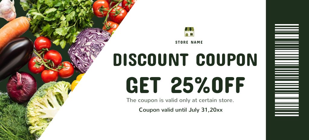 Fresh Various Veggies With Discount In Grocery Coupon 3.75x8.25inデザインテンプレート