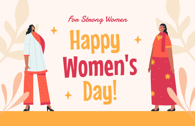 Women's Day Greeting with Ladies of Diverse Nationalities Thank You Card 5.5x8.5in Design Template