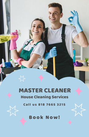Cleaning Service Ad with Smiling Team Flyer 5.5x8.5in Modelo de Design
