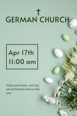 Easter Church Service Invitation with Eggs on Green