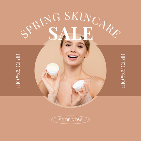 Spring Cream Sale with Young Smiling Woman Instagram AD Design Template
