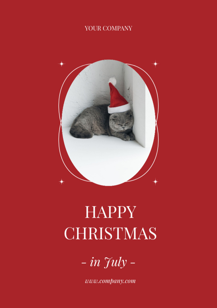 Designvorlage Happy Christmas in July Greeting with Cat für Postcard A5 Vertical