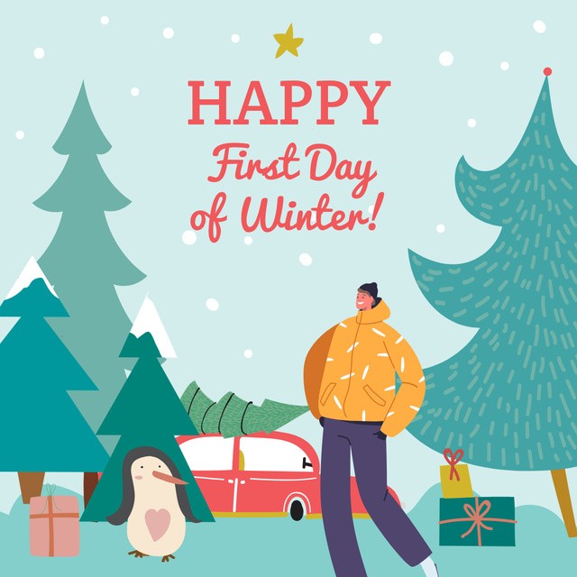 Happy first day of Winter illustration Instagram Design Template
