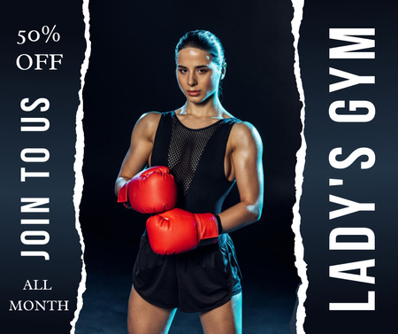 Pretty Woman with Boxing Gloves Facebook Design Template