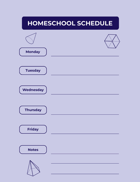 Homeschool Schedule with Geometric Figures Notepad 8.5x11in Tasarım Şablonu