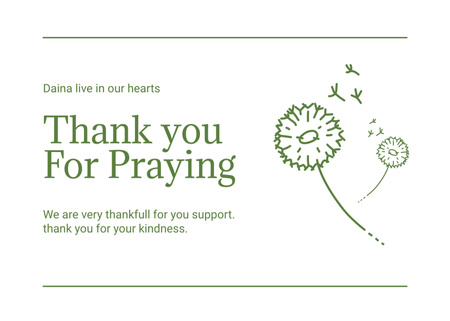 Sympathy Thank you Messages with Dandelions Postcard 5x7in Design Template
