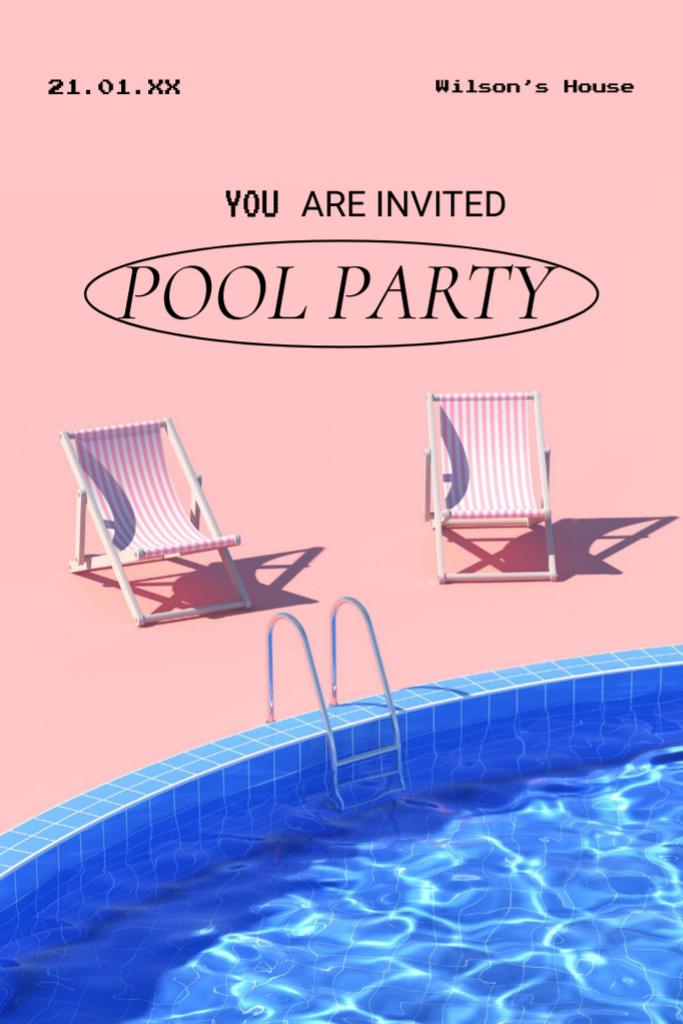 Pool Party Announcement with Chaise Longes Flyer 4x6in Design Template