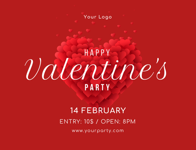 Template di design Valentine's Party Invitation with Bright Red Heart Thank You Card 5.5x4in Horizontal