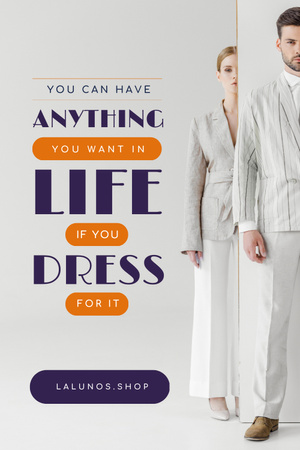 Fashion Ad with Couple in Light Clothes Pinterest Design Template