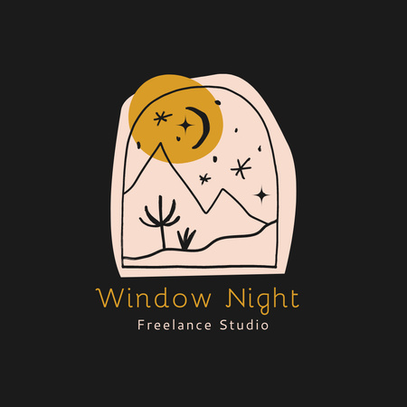Ontwerpsjabloon van Logo van Freelance Studio-embleem met nachtvenster