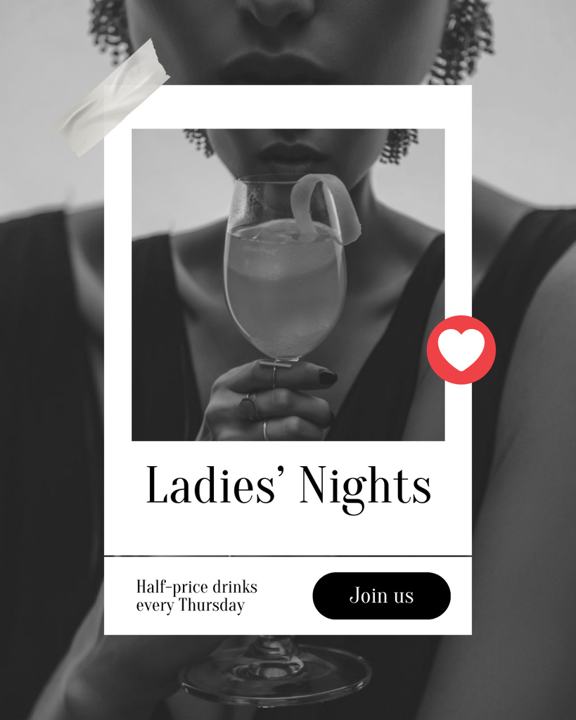 Announcement of Lady's Night with Light Cocktails Instagram Post Vertical Design Template